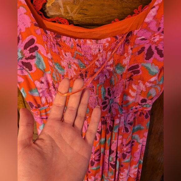 NWT Free People Gorgeous Pink Orange Embroidered Slit Dress Small - Picture 10 of 13